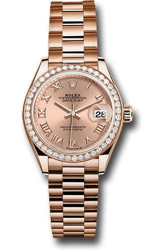 Rolex Everose Gold Lady-Datejust Watch - Diamond Bezel - Rose Roman Dial - President Bracelet - 279135rbr rsrp