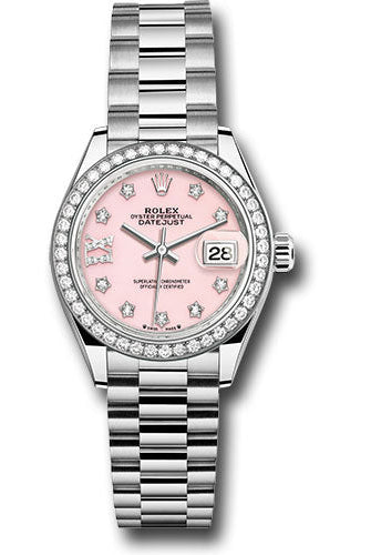 Rolex White Gold Lady-Datejust Watch - 44 Diamond Bezel - Pink Opal Diamond Dial - President Bracelet - 279139rbr po9dix8dp