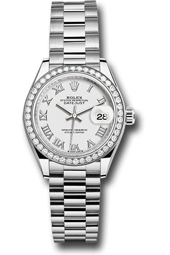 Rolex White Gold Lady-Datejust Watch - 44 Diamond Bezel - White Roman Dial - President Bracelet - 279139rbr wrp