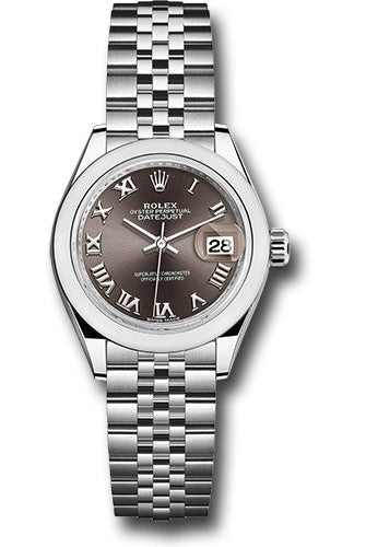 Rolex Steel Lady-Datejust 28 Watch - Domed Bezel - Dark Grey Roman Dial - Jubilee Bracelet - 279160 dgrj