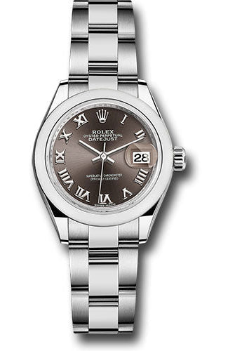 Rolex Steel Lady-Datejust 28 Watch - Domed Bezel - Dark Grey Roman Dial - Oyster Bracelet - 279160 dgro