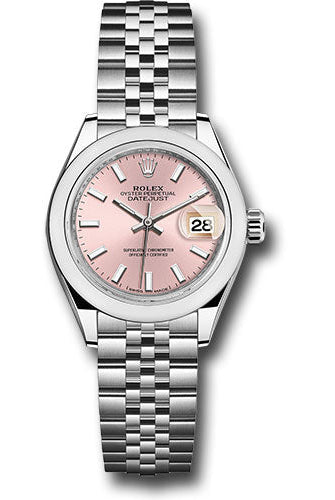 Rolex Steel Lady-Datejust 28 Watch - Domed Bezel - Pink Index Dial - Jubilee Bracelet - 279160 pij