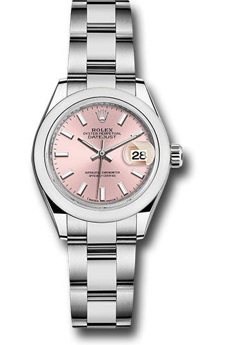Rolex Steel Lady-Datejust 28 Watch - Domed Bezel - Pink Index Dial - Oyster Bracelet - 279160 pio