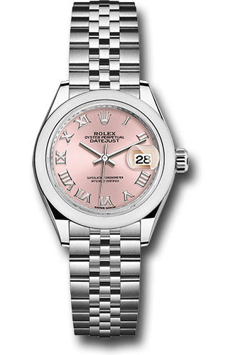 Rolex Steel Lady-Datejust 28 Watch - Domed Bezel - Pink Roman Dial - Jubilee Bracelet - 279160 prj