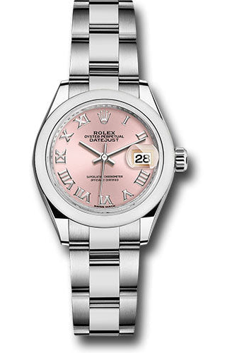 Rolex Steel Lady-Datejust 28 Watch - Domed Bezel - Pink Roman Dial - Oyster Bracelet - 279160 pro