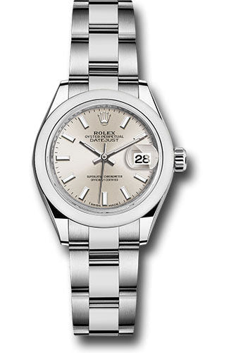Rolex Steel Lady-Datejust 28 Watch - Domed Bezel - Silver Index Dial - Oyster Bracelet - 279160 sio