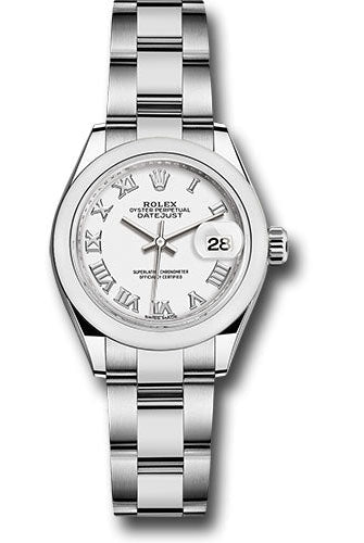 Rolex Steel Lady-Datejust 28 Watch - Domed Bezel - White Roman Dial - Oyster Bracelet - 279160 wro