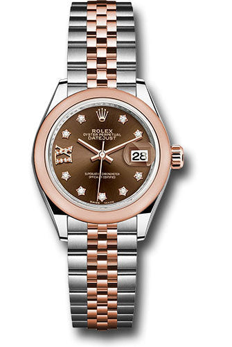 Rolex Steel and Everose Gold Rolesor Lady-Datejust 28 Watch - Domed Bezel - Chocolate Diamond Star Dial - Jubilee Bracelet -