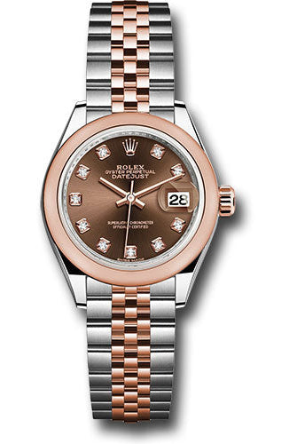 Rolex Steel and Everose Gold Rolesor Lady-Datejust 28 Watch - Domed Bezel - Chocolate Diamond Dial - Jubilee Bracelet -