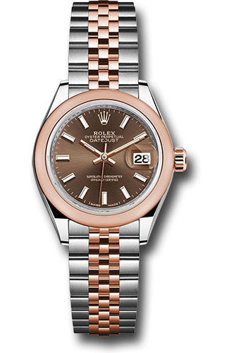 Rolex Steel and Everose Gold Rolesor Lady-Datejust 28 Watch - Domed Bezel - Chocolate Index Dial - Jubilee Bracelet - 279161