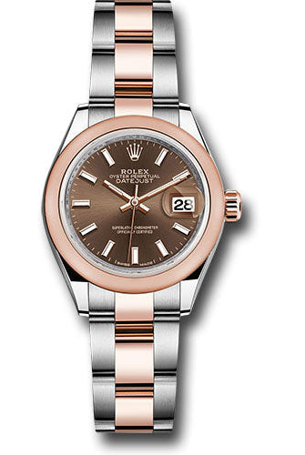 Rolex Steel and Everose Gold Rolesor Lady-Datejust 28 Watch - Domed Bezel - Chocolate Index Dial - Oyster Bracelet - 279161