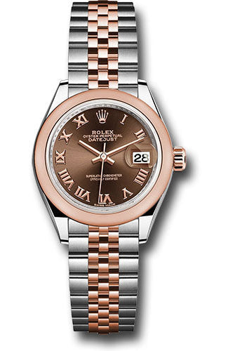 Rolex Steel and Everose Gold Rolesor Lady-Datejust 28 Watch - Domed Bezel - Chocolate Roman Dial - Jubilee Bracelet - 279161
