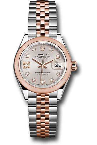 Rolex Steel and Everose Gold Rolesor Lady-Datejust 28 Watch - Domed Bezel - Sundust Diamond Star Dial - Jubilee Bracelet -