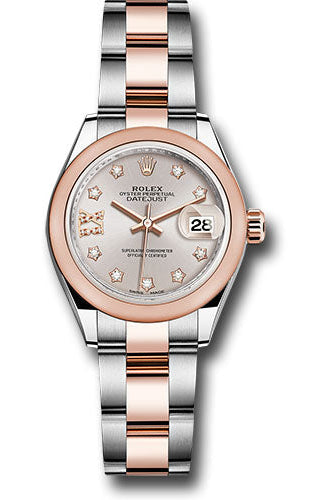 Rolex Steel and Everose Gold Rolesor Lady-Datejust 28 Watch - Domed Bezel - Sundust Diamond Star Dial - Oyster Bracelet -