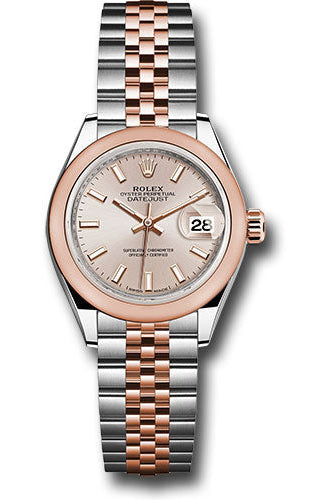 Rolex Steel and Everose Gold Rolesor Lady-Datejust 28 Watch - Domed Bezel - Sundust Index Dial - Jubilee Bracelet - 279161