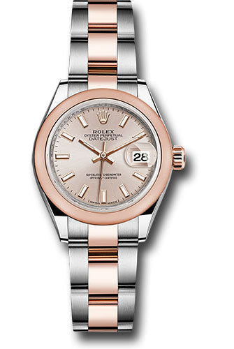 Rolex Steel and Everose Gold Rolesor Lady-Datejust 28 Watch - Domed Bezel - Sundust Index Dial - Oyster Bracelet - 279161