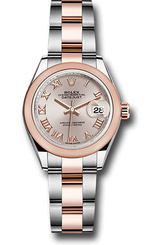 Rolex Steel and Everose Gold Rolesor Lady-Datejust 28 Watch - Domed Bezel - Sundust Roman Dial - Oyster Bracelet - 279161