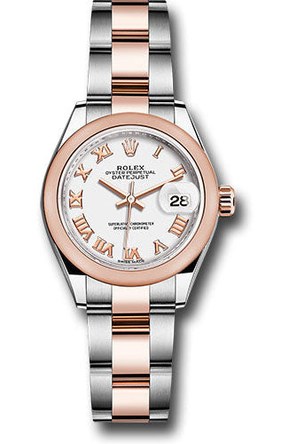 Rolex Steel and Everose Gold Rolesor Lady-Datejust 28 Watch - Domed Bezel - White Roman Dial - Oyster Bracelet - 279161 wro