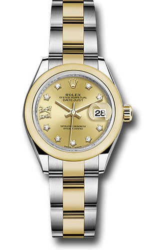 Rolex Steel and Yellow Gold Rolesor Lady-Datejust 28 Watch - Domed Bezel - Champagne Diamond Star Dial - Oyster Bracelet -