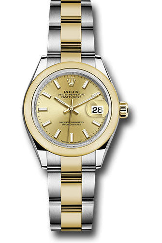 Rolex Steel and Yellow Gold Rolesor Lady-Datejust 28 Watch - Domed Bezel - Champagne Index Dial - Oyster Bracelet - 279163