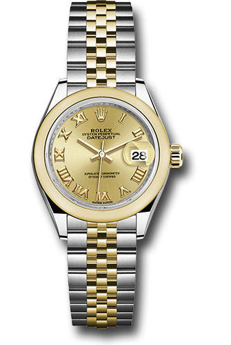 Rolex Steel and Yellow Gold Rolesor Lady-Datejust 28 Watch - Domed Bezel - Champagne Roman Dial - Jubilee Bracelet - 279163