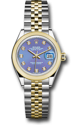 Rolex Steel and Yellow Gold Rolesor Lady-Datejust 28 Watch - Domed Bezel - Lavender Diamond Dial - Jubilee Bracelet - 279163