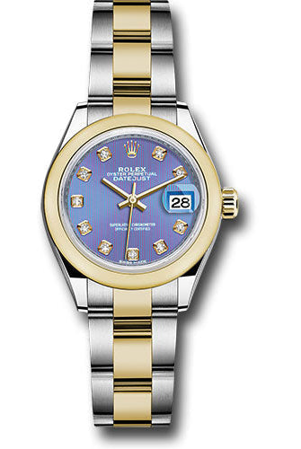 Rolex Steel and Yellow Gold Rolesor Lady-Datejust 28 Watch - Domed Bezel - Lavender Diamond Dial - Oyster Bracelet - 279163