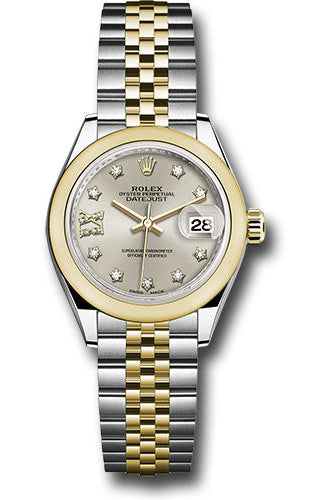 Rolex Steel and Yellow Gold Rolesor Lady-Datejust 28 Watch - Domed Bezel - Silver Diamond Star Dial - Jubilee Bracelet -