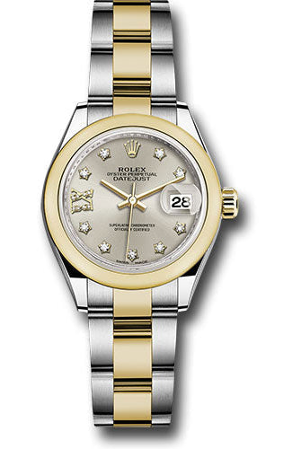 Rolex Steel and Yellow Gold Rolesor Lady-Datejust 28 Watch - Domed Bezel - Silver Diamond Star Dial - Oyster Bracelet -