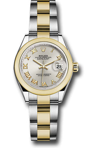 Rolex Steel and Yellow Gold Rolesor Lady-Datejust 28 Watch - Domed Bezel - Silver Roman Dial - Oyster Bracelet - 279163 sro