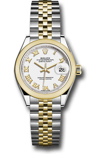 Rolex Steel and Yellow Gold Rolesor Lady-Datejust 28 Watch - Domed Bezel - White Roman Dial - Jubilee Bracelet - 279163 wrj
