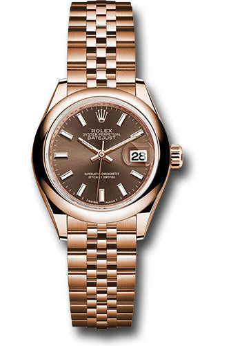 Rolex Everose Gold Lady-Datejust 28 Watch - Domed Bezel - Chocolate Index Dial - Jubilee Bracelet - 279165 choij