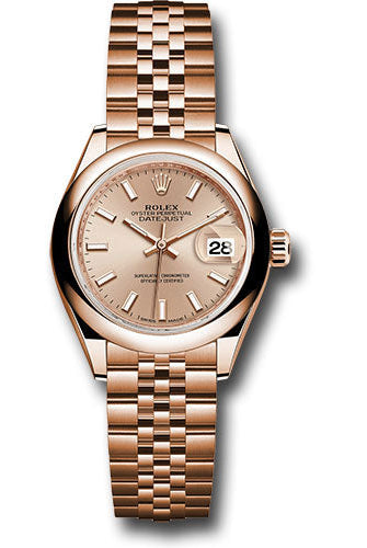 Rolex Everose Gold Lady-Datejust 28 Watch - Domed Bezel - Pink Sundust Index Dial - Jubilee Bracelet - 279165 pij