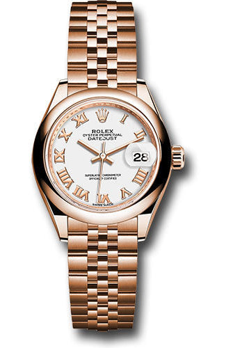 Rolex Everose Gold Lady-Datejust 28 Watch - Domed Bezel - White Roman Dial - Jubilee Bracelet - 279165 wrj