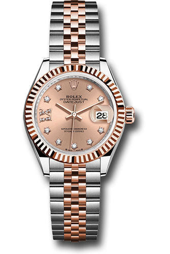 Rolex Everose Rolesor Lady-Datejust Watch - Fluted Bezel - Rose Star Diamond Roman 9 Dial - Jubilee Bracelet - 279171