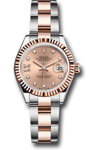 Rolex Everose Rolesor Lady-Datejust Watch - Fluted Bezel - Rose Star Diamond Roman 9 Dial - Oyster Bracelet - 279171