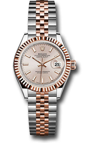 Rolex Steel and Everose Gold Rolesor Lady-Datejust 28 Watch - Fluted Bezel - Sundust Index Dial - Jubilee Bracelet - 279171
