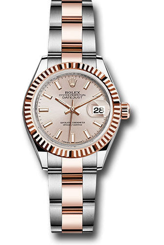 Rolex Steel and Everose Gold Rolesor Lady-Datejust 28 Watch - Fluted Bezel - Sundust Index Dial - Oyster Bracelet - 279171