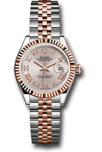 Rolex Steel and Everose Gold Rolesor Lady-Datejust 28 Watch - Fluted Bezel - Sundust Roman Dial - Jubilee Bracelet - 279171