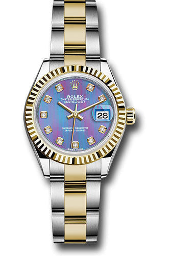Rolex Steel and Yellow Gold Rolesor Lady-Datejust 28 Watch - Fluted Bezel - Lavender Diamond Dial - Oyster Bracelet - 279173