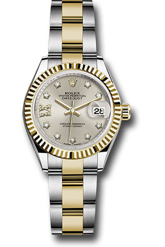 Rolex Steel and Yellow Gold Rolesor Lady-Datejust 28 Watch - Fluted Bezel - Silver Diamond Star Dial - Oyster Bracelet -