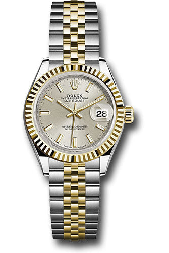 Rolex Steel and Yellow Gold Rolesor Lady-Datejust 28 Watch - Fluted Bezel - Silver Index Dial - Jubilee Bracelet - 279173 sij