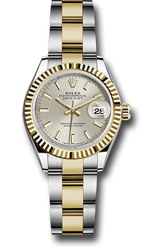 Rolex Steel and Yellow Gold Rolesor Lady-Datejust 28 Watch - Fluted Bezel - Silver Index Dial - Oyster Bracelet - 279173 sio