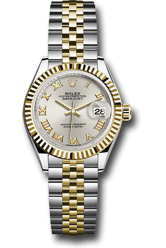Rolex Steel and Yellow Gold Rolesor Lady-Datejust 28 Watch - Fluted Bezel - Silver Roman Dial - Jubilee Bracelet - 279173 srj
