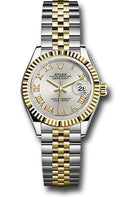 Rolex Steel and Yellow Gold Rolesor Lady-Datejust 28 Watch - Fluted Bezel - Silver Roman Dial - Jubilee Bracelet - 279173 srj