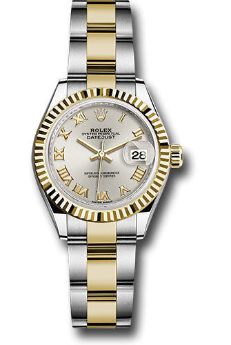 Rolex Steel and Yellow Gold Rolesor Lady-Datejust 28 Watch - Fluted Bezel - Silver Roman Dial - Oyster Bracelet - 279173 sro
