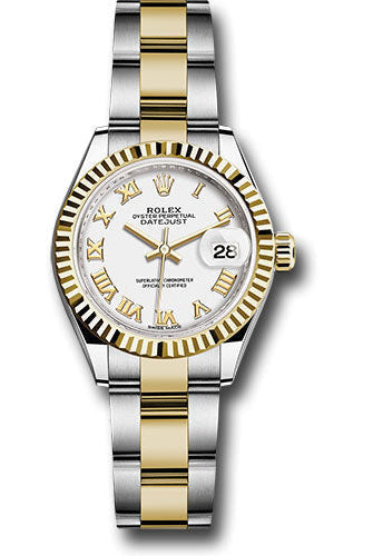 Rolex Steel and Yellow Gold Rolesor Lady-Datejust 28 Watch - Fluted Bezel - White Roman Dial - Oyster Bracelet - 279173 wro