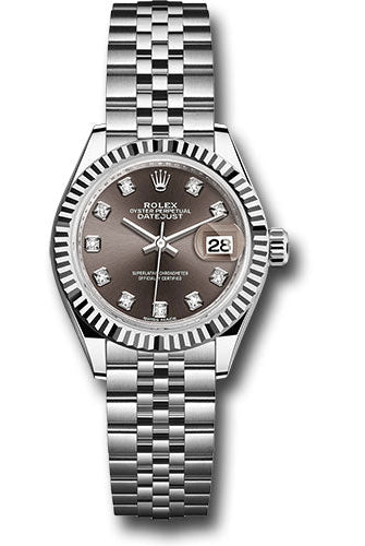 Rolex Steel and White Gold Rolesor Lady-Datejust 28 Watch - Fluted Bezel - Dark Grey Diamond Dial - Jubilee Bracelet -