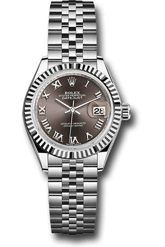 Rolex Steel and White Gold Rolesor Lady-Datejust 28 Watch - Fluted Bezel - Dark Grey Roman Dial - Jubilee Bracelet - 279174