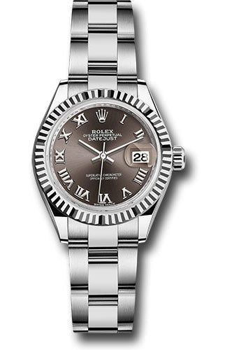 Rolex Steel and White Gold Rolesor Lady-Datejust 28 Watch - Fluted Bezel - Dark Grey Roman Dial - Oyster Bracelet - 279174
